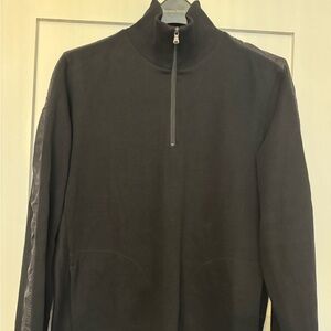 Hugo Boss 100% Fine Cotton Black Embellished Half Zip Turtleneck Sweater Size M